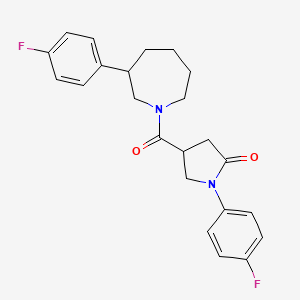 molecular formula C23H24F2N2O2 B2543853 1-(4-Fluorophenyl)-4-(3-(4-fluorophenyl)azepane-1-carbonyl)pyrrolidin-2-one CAS No. 1706131-46-5