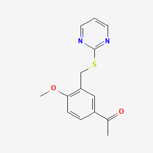 molecular formula C14H14N2O2S B2543885 1-{4-Methoxy-3-[(pyrimidin-2-ylsulfanyl)methyl]phenyl}ethan-1-one CAS No. 733044-95-6