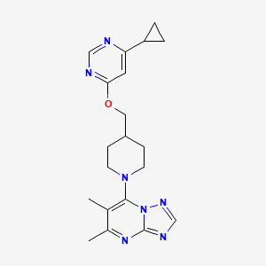 molecular formula C20H25N7O B2543901 7-(4-(((6-Cyclopropylpyrimidin-4-yl)oxy)methyl)piperidin-1-yl)-5,6-dimethyl-[1,2,4]triazolo[1,5-a]pyrimidine CAS No. 2320642-54-2