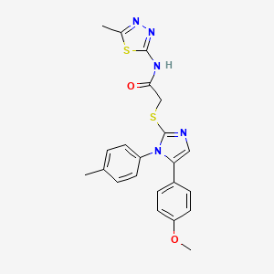 molecular formula C22H21N5O2S2 B2543904 2-((5-(4-甲氧基苯基)-1-(对甲苯基)-1H-咪唑-2-基)硫代)-N-(5-甲基-1,3,4-噻二唑-2-基)乙酰胺 CAS No. 1207009-65-1