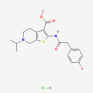 molecular formula C20H24ClFN2O3S B2543905 Methyl 2-(2-(4-fluorophenyl)acetamido)-6-isopropyl-4,5,6,7-tetrahydrothieno[2,3-c]pyridine-3-carboxylate hydrochloride CAS No. 1327401-68-2