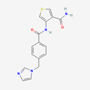 molecular formula C16H14N4O2S B2543916 4-{4-[(1H-咪唑-1-基)甲基]苯甲酰胺}噻吩-3-甲酰胺 CAS No. 2097914-70-8