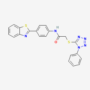 molecular formula C22H16N6OS2 B2543917 N-[4-(1,3-苯并噻唑-2-基)苯基]-2-(1-苯基四唑-5-基)氨基硫代乙酰胺 CAS No. 690645-00-2