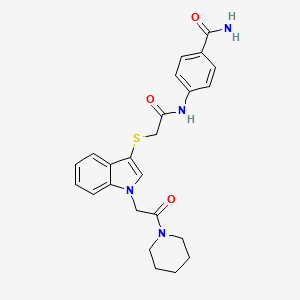 molecular formula C24H26N4O3S B2543927 4-[({[1-(2-oxo-2-piperidin-1-ylethyl)-1H-indol-3-yl]thio}acetyl)amino]benzamide CAS No. 878053-50-0