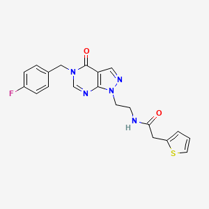 molecular formula C20H18FN5O2S B2543935 N-(2-(5-(4-fluorobenzyl)-4-oxo-4,5-dihydro-1H-pyrazolo[3,4-d]pyrimidin-1-yl)ethyl)-2-(thiophen-2-yl)acetamide CAS No. 921917-66-0