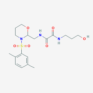 molecular formula C18H27N3O6S B2543938 N1-((3-((2,5-二甲苯基)磺酰基)-1,3-恶嗪烷-2-基)甲基)-N2-(3-羟丙基)草酰胺 CAS No. 872724-33-9