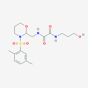 molecular formula C18H27N3O6S B2543938 N1-((3-((2,5-dimethylphenyl)sulfonyl)-1,3-oxazinan-2-yl)methyl)-N2-(3-hydroxypropyl)oxalamide CAS No. 872724-33-9