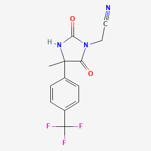 molecular formula C13H10F3N3O2 B2543946 2-{4-Methyl-2,5-dioxo-4-[4-(trifluoromethyl)phenyl]imidazolidin-1-yl}acetonitrile CAS No. 1280862-56-7