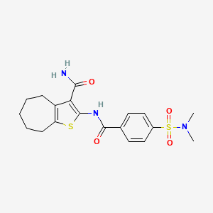 molecular formula C19H23N3O4S2 B2543963 2-[4-(二甲基磺酰胺基)苯甲酰胺]-4H,5H,6H,7H,8H-环庚并[b]噻吩-3-羧酰胺 CAS No. 477494-13-6