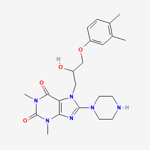 molecular formula C22H30N6O4 B2543964 7-(3-(3,4-dimethylphenoxy)-2-hydroxypropyl)-1,3-dimethyl-8-(piperazin-1-yl)-1H-purine-2,6(3H,7H)-dione CAS No. 941873-33-2