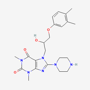 molecular formula C22H30N6O4 B2543964 7-(3-(3,4-二甲基苯氧基)-2-羟基丙基)-1,3-二甲基-8-(哌嗪-1-基)-1H-嘌呤-2,6(3H,7H)-二酮 CAS No. 941873-33-2