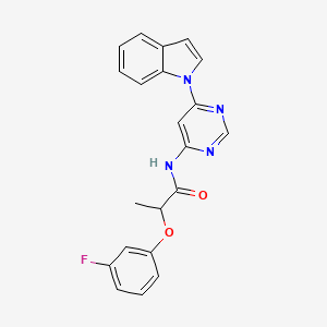 molecular formula C21H17FN4O2 B2543967 N-(6-(1H-吲哚-1-基)嘧啶-4-基)-2-(3-氟苯氧基)丙酰胺 CAS No. 1428372-97-7