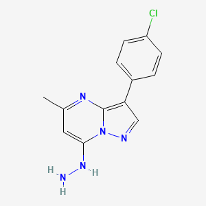 molecular formula C13H12ClN5 B2543970 3-(4-Chlorophenyl)-7-hydrazinyl-5-methylpyrazolo[1,5-a]pyrimidine CAS No. 58347-28-7