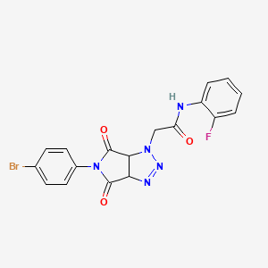 molecular formula C18H13BrFN5O3 B2543987 2-(5-(4-bromophenyl)-4,6-dioxo-4,5,6,6a-tetrahydropyrrolo[3,4-d][1,2,3]triazol-1(3aH)-yl)-N-(2-fluorophenyl)acetamide CAS No. 1052605-83-0