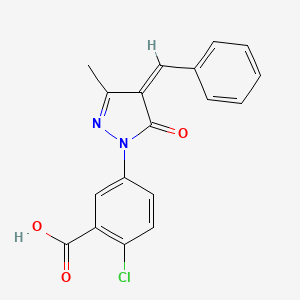 molecular formula C18H13ClN2O3 B2544005 5-[(4Z)-4-benzylidene-3-methyl-5-oxo-4,5-dihydro-1H-pyrazol-1-yl]-2-chlorobenzoic acid CAS No. 312537-78-3