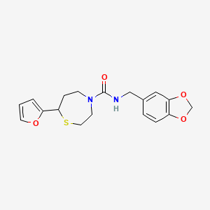 molecular formula C18H20N2O4S B2544007 N-(benzo[d][1,3]dioxol-5-ylmethyl)-7-(furan-2-yl)-1,4-thiazepane-4-carboxamide CAS No. 1705067-62-4