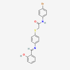 molecular formula C21H17BrN2O2S B2544023 N-(4-溴苯基)-2-((4-((2-羟基亚苄基)氨基)苯基)硫代)乙酰胺 CAS No. 765285-03-8