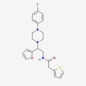 molecular formula C22H24FN3O2S B2544026 N-(2-(4-(4-氟苯基)哌嗪-1-基)-2-(呋喃-2-基)乙基)-2-(噻吩-2-基)乙酰胺 CAS No. 1210254-28-6