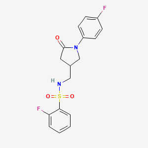 2-fluoro-N-((1-(4-fluorophenyl)-5-oxopyrrolidin-3-yl)methyl)benzenesulfonamide