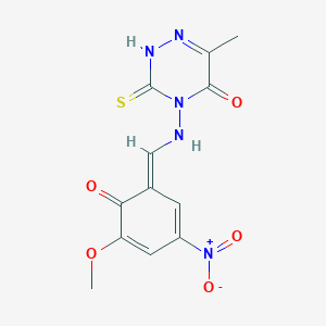 4-[[(E)-(5-methoxy-3-nitro-6-oxocyclohexa-2,4-dien-1-ylidene)methyl]amino]-6-methyl-3-sulfanylidene-2H-1,2,4-triazin-5-one