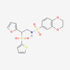molecular formula C18H17NO7S3 B2544052 N~6~-[2-(2-furyl)-2-(2-thienylsulfonyl)ethyl]-2,3-dihydro-1,4-benzodioxine-6-sulfonamide CAS No. 877817-13-5