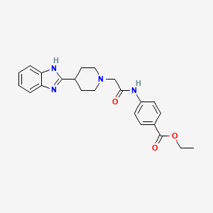 molecular formula C23H26N4O3 B2544115 ethyl 4-(2-(4-(1H-benzo[d]imidazol-2-yl)piperidin-1-yl)acetamido)benzoate CAS No. 605625-69-2