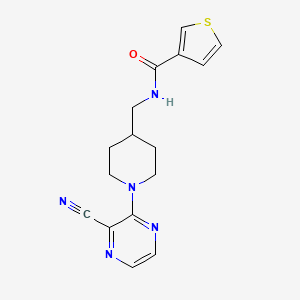 molecular formula C16H17N5OS B2544120 N-((1-(3-cyanopyrazin-2-yl)piperidin-4-yl)methyl)thiophene-3-carboxamide CAS No. 1797954-21-2