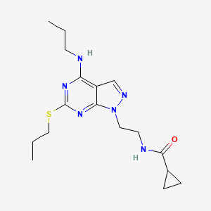 molecular formula C17H26N6OS B2544124 N-(2-(4-(propylamino)-6-(propylthio)-1H-pyrazolo[3,4-d]pyrimidin-1-yl)ethyl)cyclopropanecarboxamide CAS No. 946314-01-8