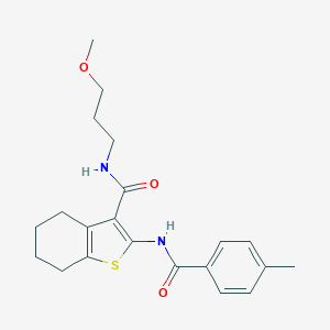 molecular formula C21H26N2O3S B254415 N-(3-methoxypropyl)-2-[(4-methylbenzoyl)amino]-4,5,6,7-tetrahydro-1-benzothiophene-3-carboxamide 