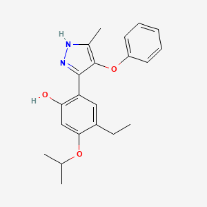 molecular formula C21H24N2O3 B2544152 4-ethyl-5-isopropoxy-2-(5-methyl-4-phenoxy-1H-pyrazol-3-yl)phenol CAS No. 394228-70-7