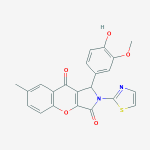 molecular formula C22H16N2O5S B254416 1-(4-Hydroxy-3-methoxyphenyl)-7-methyl-2-(1,3-thiazol-2-yl)-1,2-dihydrochromeno[2,3-c]pyrrole-3,9-dione 