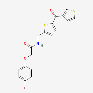 molecular formula C18H14FNO3S2 B2544161 2-(4-fluorophenoxy)-N-((5-(thiophene-3-carbonyl)thiophen-2-yl)methyl)acetamide CAS No. 1797299-53-6