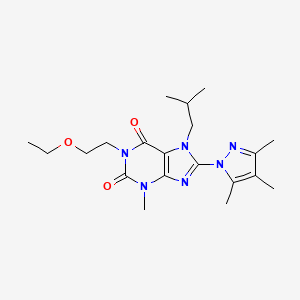 molecular formula C20H30N6O3 B2544164 1-(2-Ethoxyethyl)-3-methyl-7-(2-methylpropyl)-8-(3,4,5-trimethylpyrazol-1-yl)purine-2,6-dione CAS No. 1013763-05-7