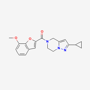 molecular formula C19H19N3O3 B2544166 2-cyclopropyl-5-(7-methoxy-1-benzofuran-2-carbonyl)-4H,5H,6H,7H-pyrazolo[1,5-a]pyrazine CAS No. 2034507-84-9