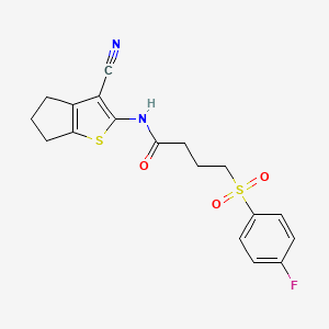 molecular formula C18H17FN2O3S2 B2544181 N-(3-cyano-5,6-dihydro-4H-cyclopenta[b]thiophen-2-yl)-4-((4-fluorophenyl)sulfonyl)butanamide CAS No. 941900-92-1