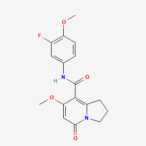 molecular formula C17H17FN2O4 B2544211 N-(3-fluoro-4-methoxyphenyl)-7-methoxy-5-oxo-1,2,3,5-tetrahydroindolizine-8-carboxamide CAS No. 2034420-57-8