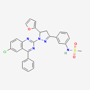 molecular formula C28H22ClN5O3S B2544215 N-{3-[1-(6-chloro-4-phenylquinazolin-2-yl)-5-(furan-2-yl)-4,5-dihydro-1H-pyrazol-3-yl]phenyl}methanesulfonamide CAS No. 758702-18-0