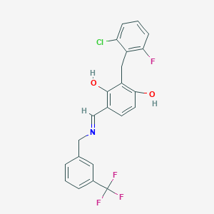 molecular formula C22H16ClF4NO2 B2544223 2-(2-Chloro-6-fluorobenzyl)-4-({[3-(trifluoromethyl)benzyl]imino}methyl)-1,3-benzenediol CAS No. 341967-52-0