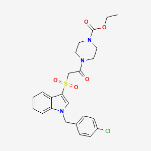 molecular formula C24H26ClN3O5S B2544227 ethyl 4-(2-((1-(4-chlorobenzyl)-1H-indol-3-yl)sulfonyl)acetyl)piperazine-1-carboxylate CAS No. 850932-99-9