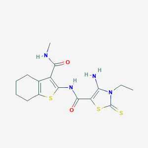 molecular formula C16H20N4O2S3 B254423 4-amino-3-ethyl-N-{3-[(methylamino)carbonyl]-4,5,6,7-tetrahydro-1-benzothien-2-yl}-2-thioxo-2,3-dihydro-1,3-thiazole-5-carboxamide 