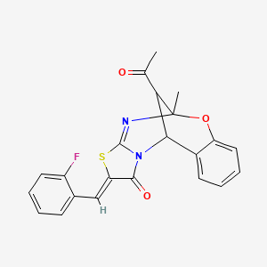 molecular formula C22H17FN2O3S B2544234 (Z)-13-乙酰基-2-(2-氟苄叉)-5-甲基-5,11-二氢-5,11-甲苯并苯并[g]噻唑并[2,3-d][1,3,5]恶二唑并环-1(2H)-酮 CAS No. 1008012-31-4