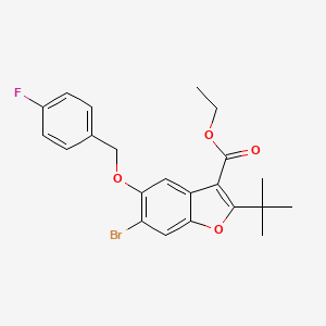 molecular formula C22H22BrFO4 B2544243 Ethyl 6-bromo-2-tert-butyl-5-[(4-fluorophenyl)methoxy]-1-benzofuran-3-carboxylate CAS No. 384369-73-7