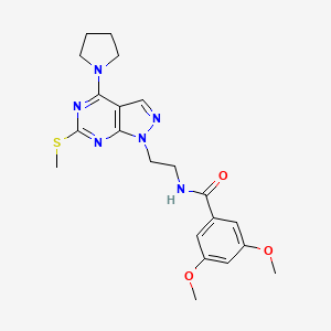 molecular formula C21H26N6O3S B2544250 3,5-dimethoxy-N-(2-(6-(methylthio)-4-(pyrrolidin-1-yl)-1H-pyrazolo[3,4-d]pyrimidin-1-yl)ethyl)benzamide CAS No. 946282-73-1