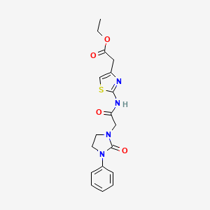 molecular formula C18H20N4O4S B2544260 Ethyl 2-(2-(2-(2-oxo-3-phenylimidazolidin-1-yl)acetamido)thiazol-4-yl)acetate CAS No. 1251624-92-6
