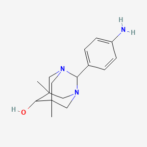 molecular formula C16H23N3O B2544277 2-(4-Aminophenyl)-5,7-dimethyl-1,3-diazatricyclo[3.3.1.1~3,7~]decan-6-ol CAS No. 917203-72-6