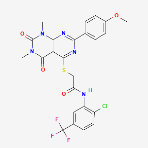 molecular formula C24H19ClF3N5O4S B2544279 N-(2-chloro-5-(trifluoromethyl)phenyl)-2-((2-(4-methoxyphenyl)-6,8-dimethyl-5,7-dioxo-5,6,7,8-tetrahydropyrimido[4,5-d]pyrimidin-4-yl)thio)acetamide CAS No. 852168-67-3