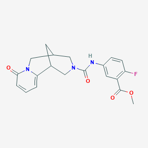 molecular formula C20H20FN3O4 B2544297 methyl 2-fluoro-5-{[(8-oxo-1,5,6,8-tetrahydro-2H-1,5-methanopyrido[1,2-a][1,5]diazocin-3(4H)-yl)carbonyl]amino}benzoate CAS No. 1797075-82-1