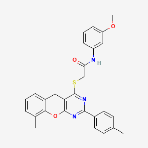 molecular formula C28H25N3O3S B2544298 N-(3-methoxyphenyl)-2-((9-methyl-2-(p-tolyl)-5H-chromeno[2,3-d]pyrimidin-4-yl)thio)acetamide CAS No. 866842-73-1