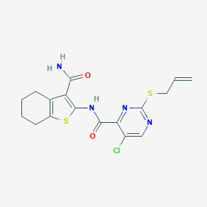 molecular formula C17H17ClN4O2S2 B254434 2-(allylsulfanyl)-N-[3-(aminocarbonyl)-4,5,6,7-tetrahydro-1-benzothien-2-yl]-5-chloro-4-pyrimidinecarboxamide 