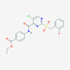 molecular formula C21H17ClFN3O5S B254435 Ethyl 4-[({5-chloro-2-[(2-fluorobenzyl)sulfonyl]pyrimidin-4-yl}carbonyl)amino]benzoate 
